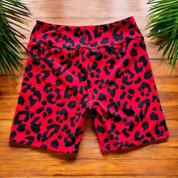 LICI FIT Red Leopard Print High Waist Biker Shorts – Size M - Picture 3 of 12